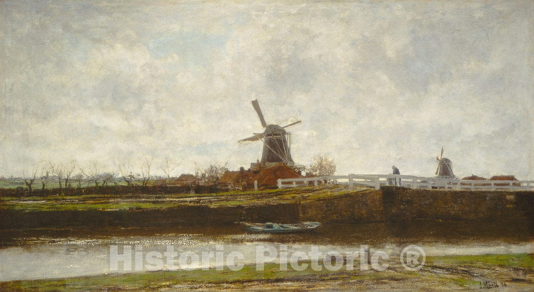 Art Print : Jacob Maris, View of The Mill and Bridge on The Noordwest Buitensingel in The Hague, 1873 - Vintage Wall Art