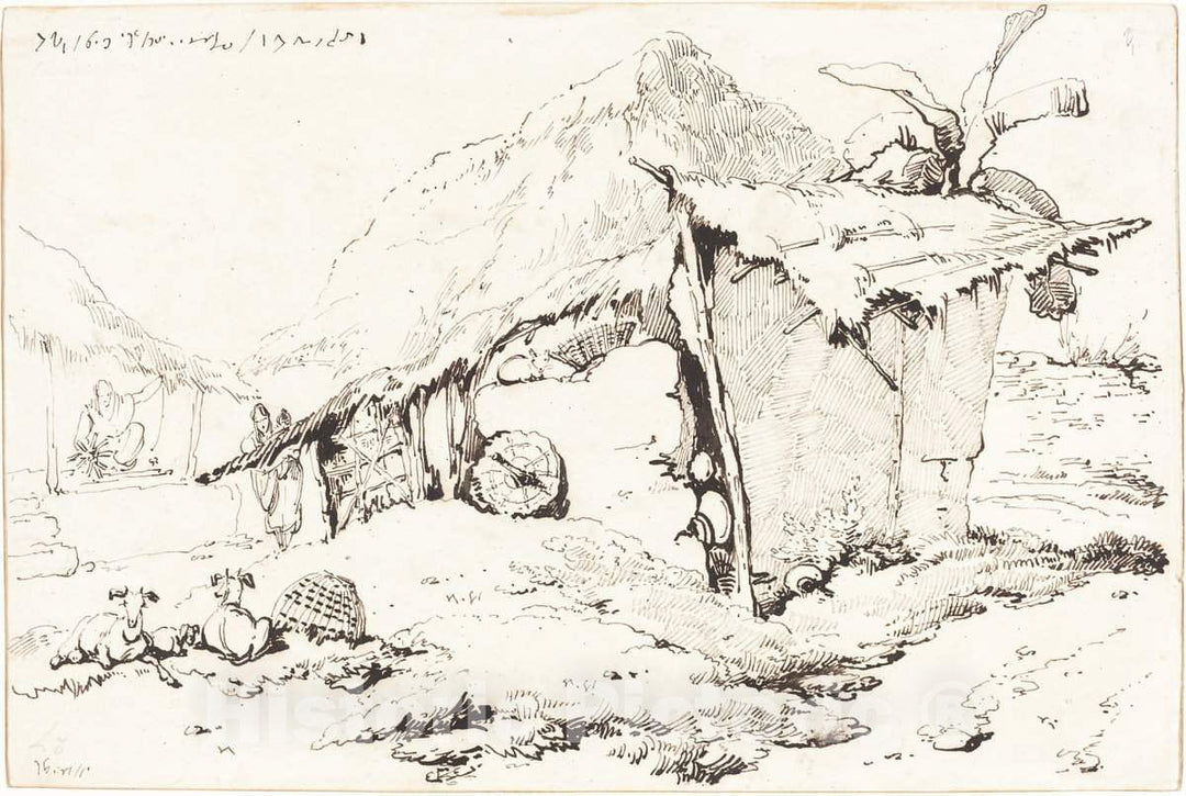 Art Print : George Chinnery, A Village Hut in India [Recto], c.1819 - Vintage Wall Art