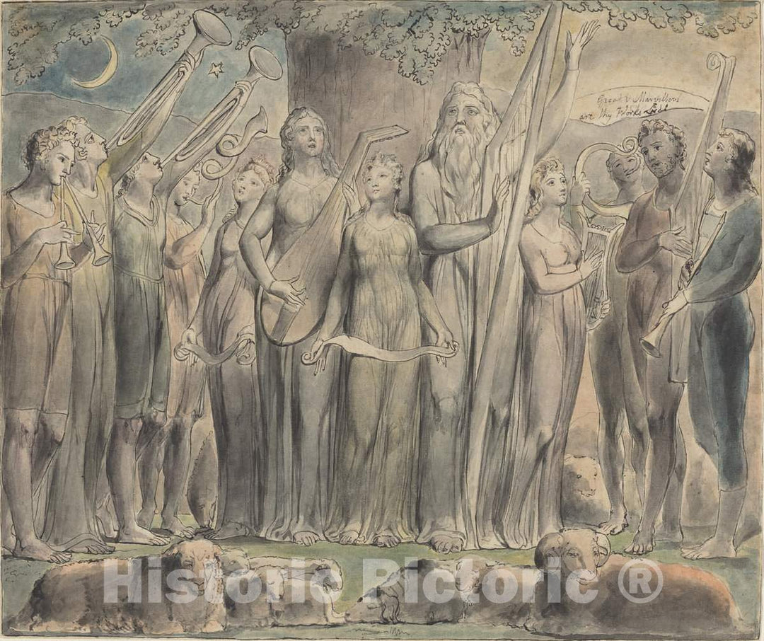 Art Print : William Blake, Job and His Family Restored to Prosperity, 1821 - Vintage Wall Art