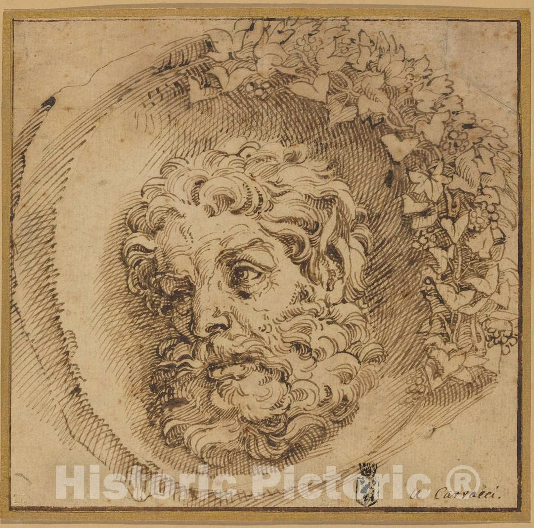 Art Print : Agostino Carracci, Head of a Faun in a Concave Roundel, c. 1595 - Vintage Wall Art