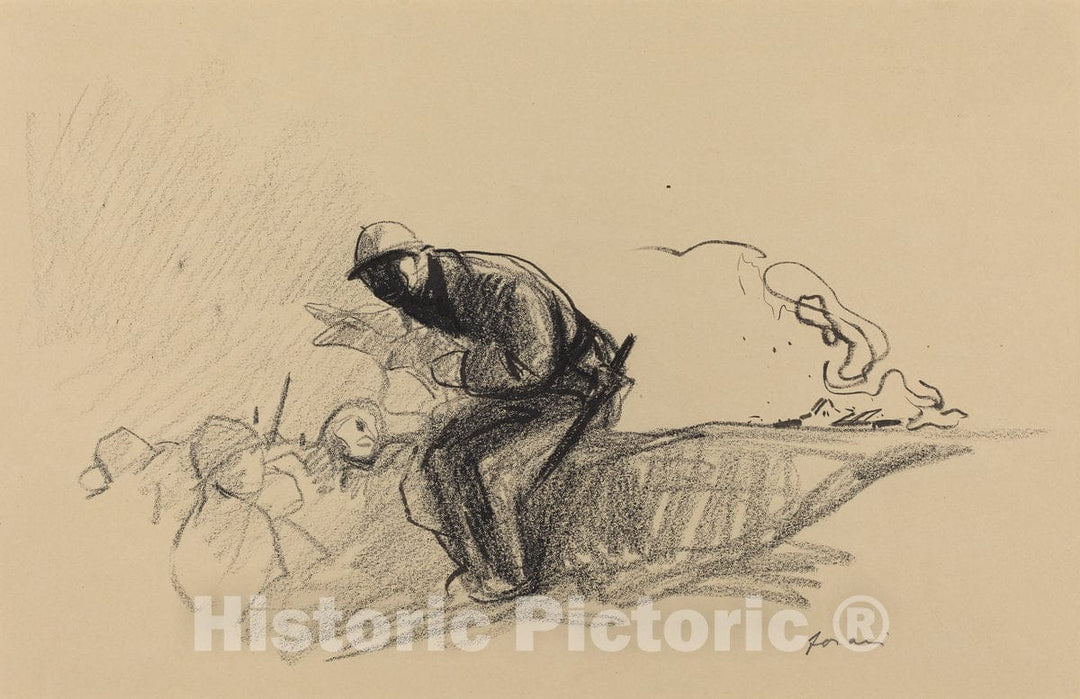 Art Print : Louis Forain, News in The Trenches, c.1917 - Vintage Wall Art