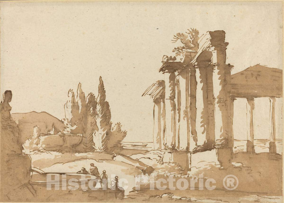 Art Print : Landscape with Ruins, 18th Century - Vintage Wall Art