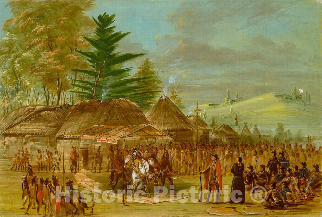 Art Print : George CATLIN, Chief of The Taensa Indians Receiving La Salle. March 20, 1682, c.1848 - Vintage Wall Art