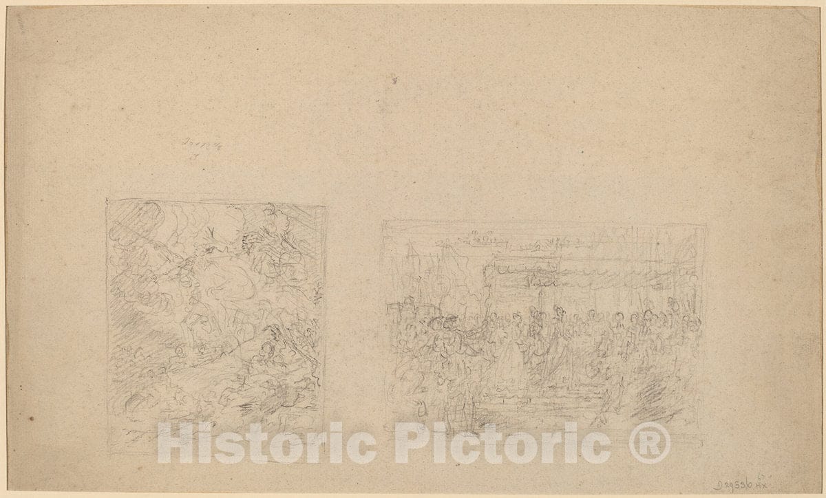 Art Print : Benjamin West, Study of Moses Striking The Rock and a Procession [Verso], 1778 - Vintage Wall Art