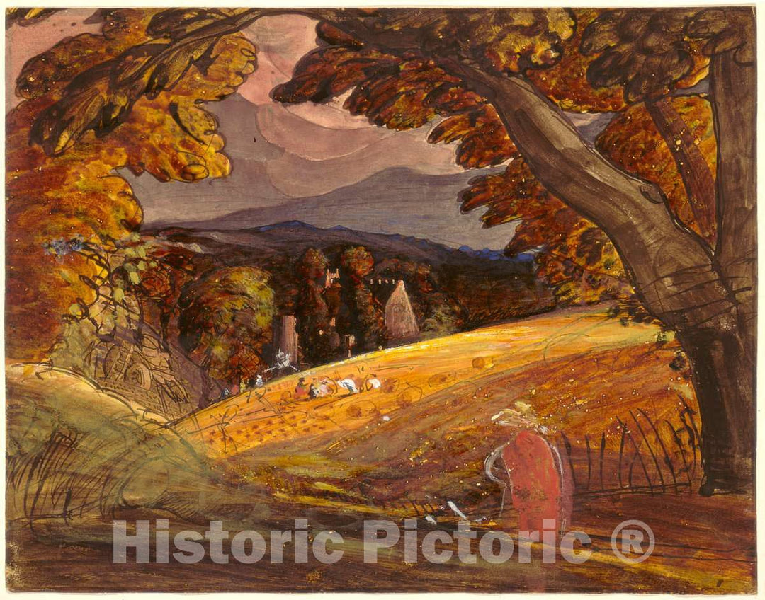 Art Print : Samuel Palmer, Harvesters by Firelight, 1830 - Vintage Wall Art