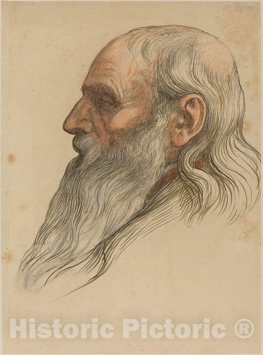 Art Print : Alphonse Legros, Study of a Man's Head with a Full Beard - Vintage Wall Art