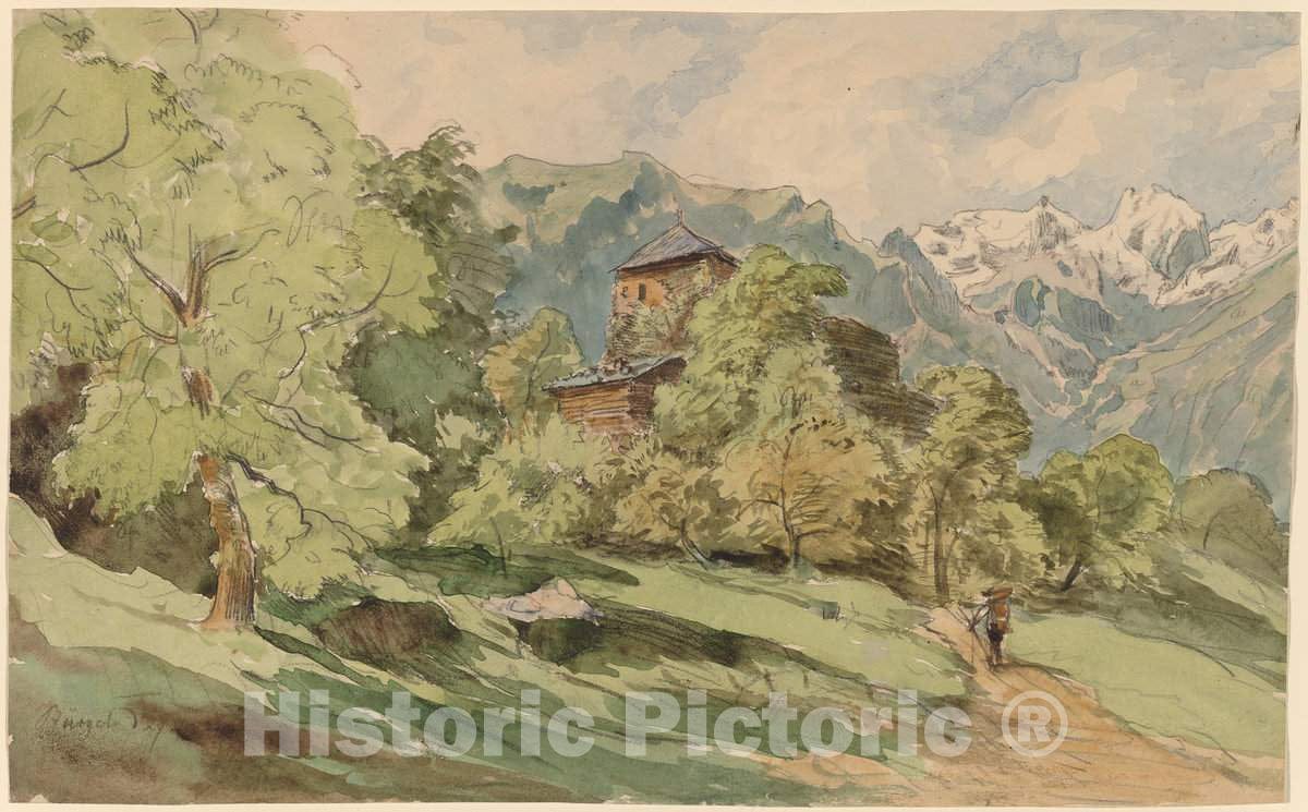 Art Print : Carl Wagner, The Castle of BÃ¼rglen with The Alps Beyond, 1862 - Vintage Wall Art