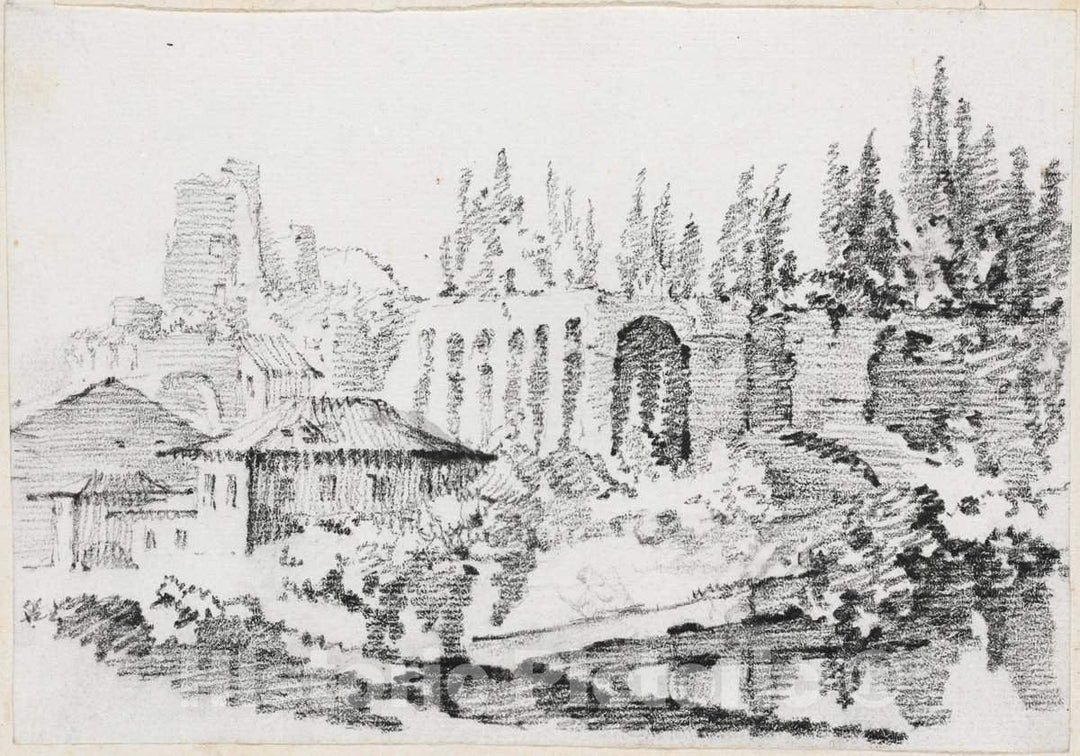 Art Print : Joseph-Marie Vien, Ruins of The Imperial Palaces on The Palatine Hill, c.1747 - Vintage Wall Art