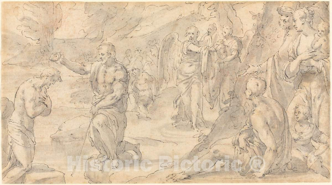 Art Print : Friedrich Sustris, The Baptism of Christ, 1580s - Vintage Wall Art