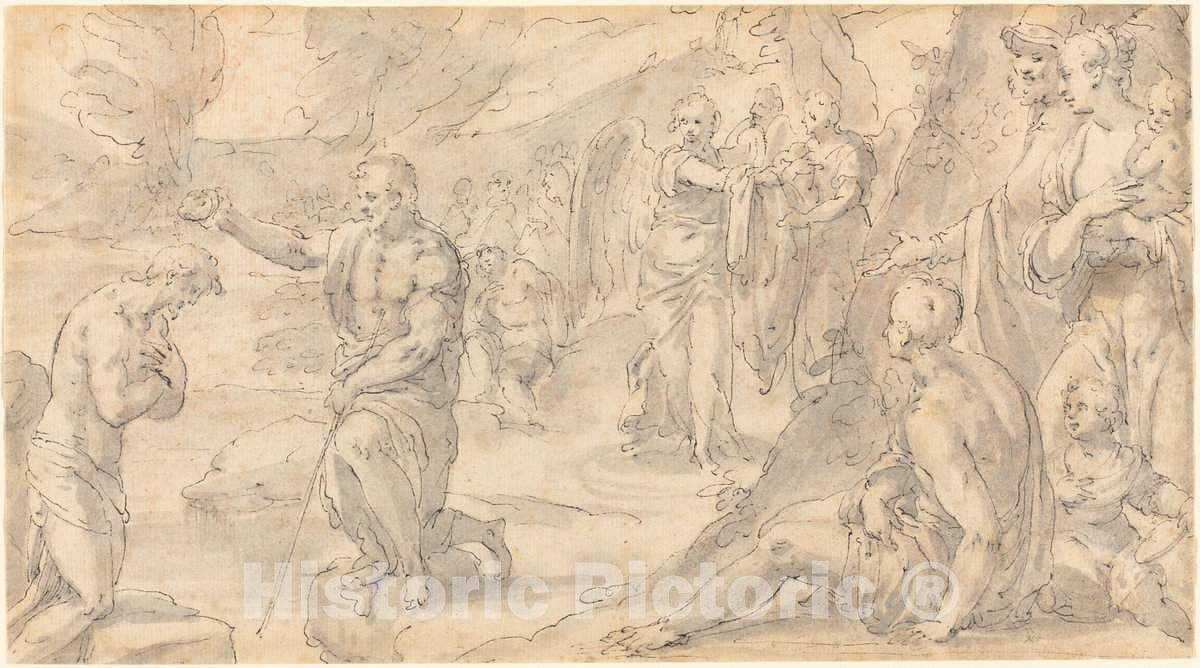 Art Print : Friedrich Sustris, The Baptism of Christ, 1580s - Vintage Wall Art