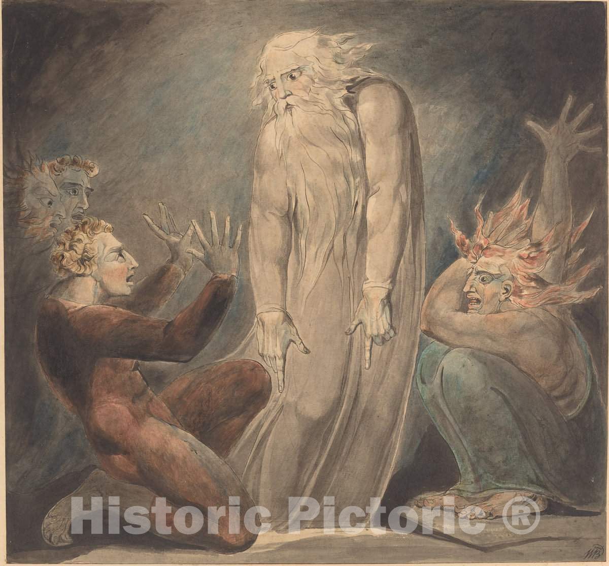 Art Print : William Blake, The Ghost of Samuel Appearing to Saul, c. 1800 - Vintage Wall Art