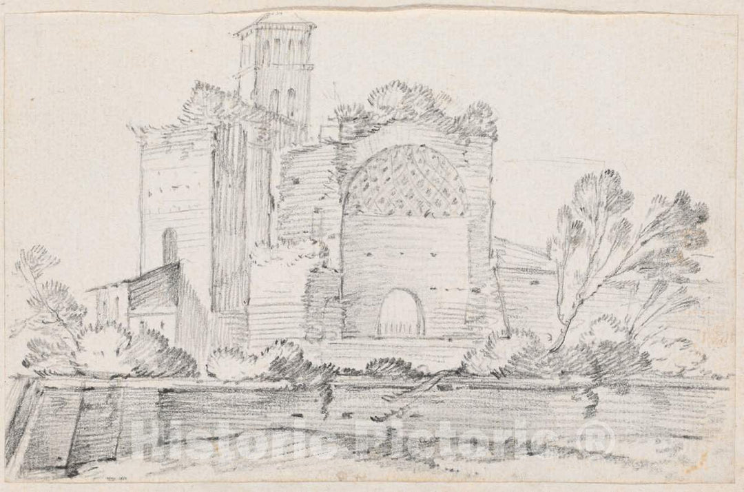 Art Print : Joseph-Marie Vien, Ruins of The Temple of Venus and Rome in The Forum, c.1747 - Vintage Wall Art