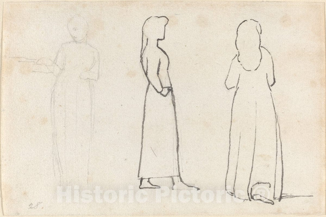 Art Print : John Flaxman, Three Sketches of a Standing Woman, c. 1790 - Vintage Wall Art