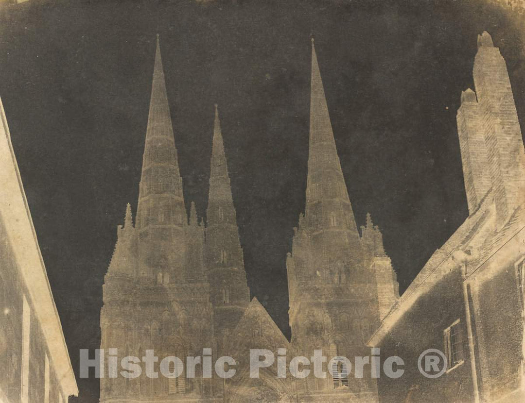 Art Print : Calvert Richard Jones, Study of The Spires of Lichfield Cathedral, 1845-1850 - Vintage Wall Art