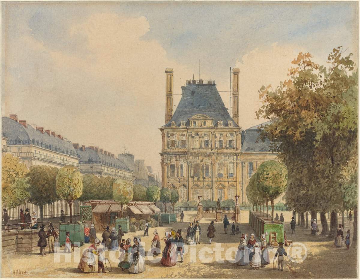 Art Print : FranÃ§ois Etienne Villeret, Rue de Rivoli and Pavillon Marsan - Vintage Wall Art