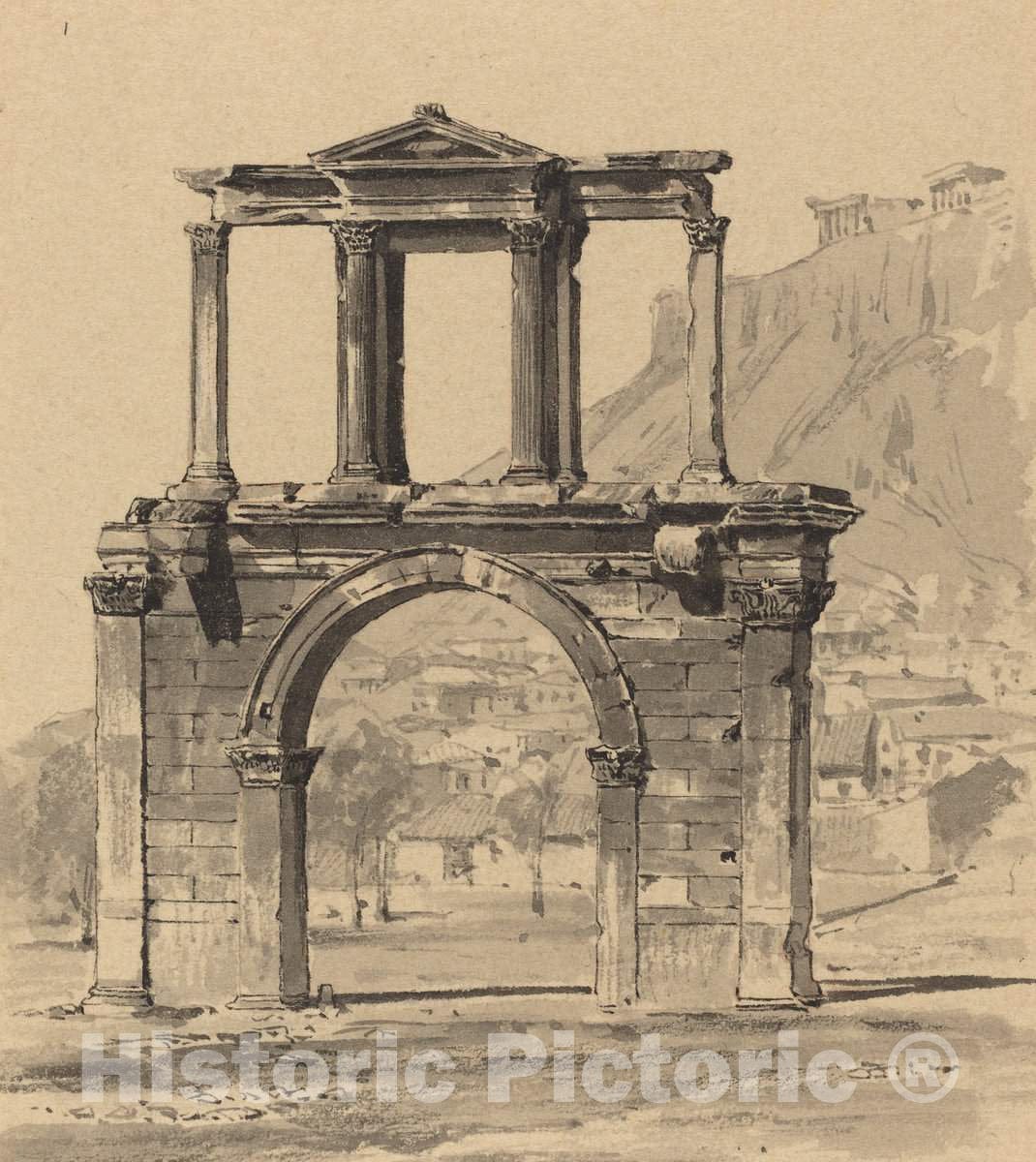 Art Print : Themistocles von Eckenbrecher, Hadrian's Arch, 1890 - Vintage Wall Art