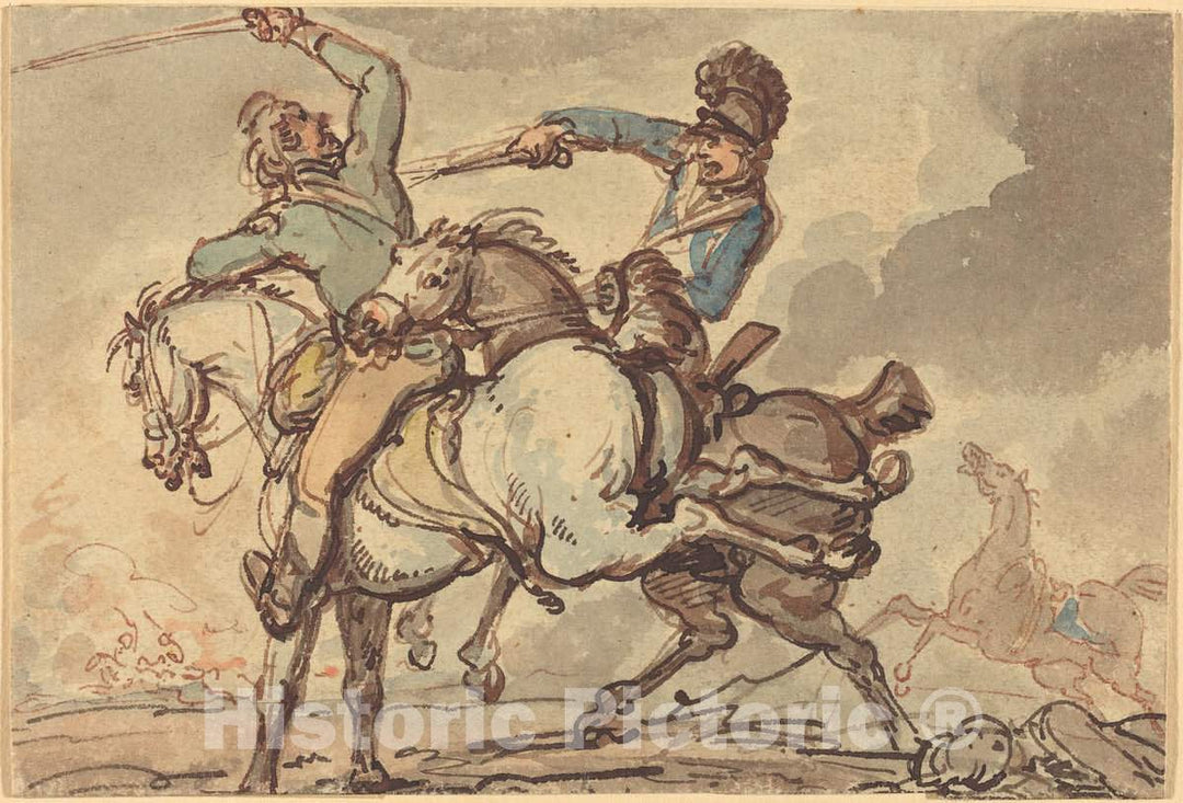 Art Print : Rowlandson, Cavalry Skirmish - Vintage Wall Art