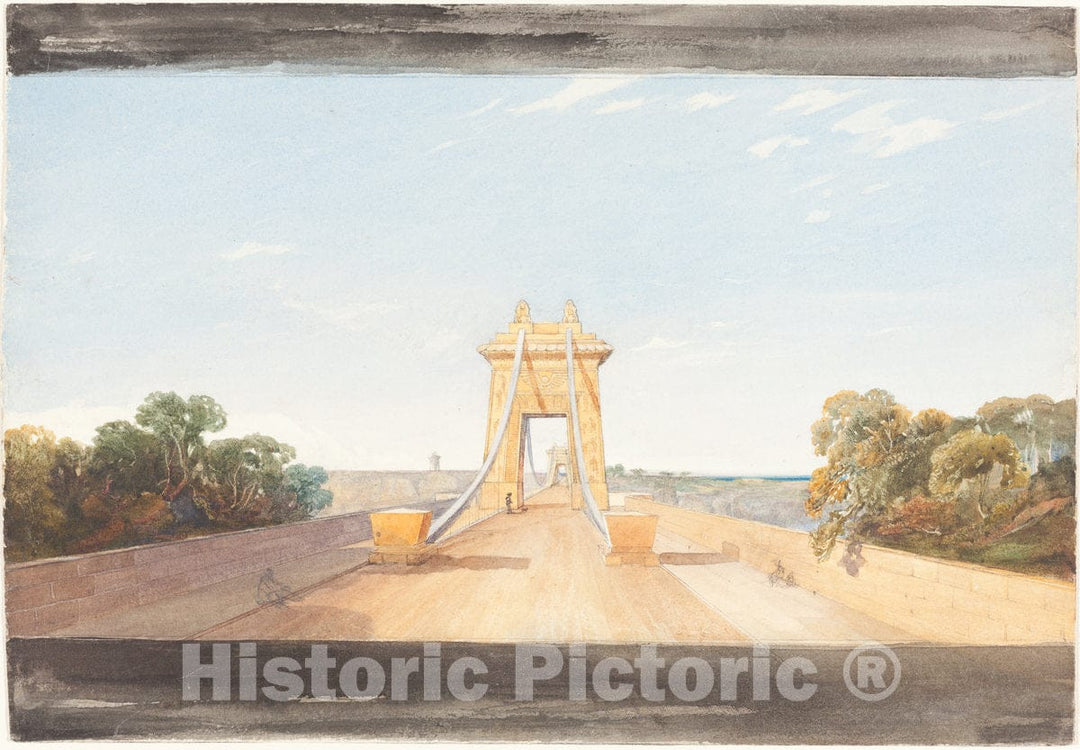 Art Print : Bulwer, Clifton Suspension Bridge Near Bristol, c.1830 - Vintage Wall Art