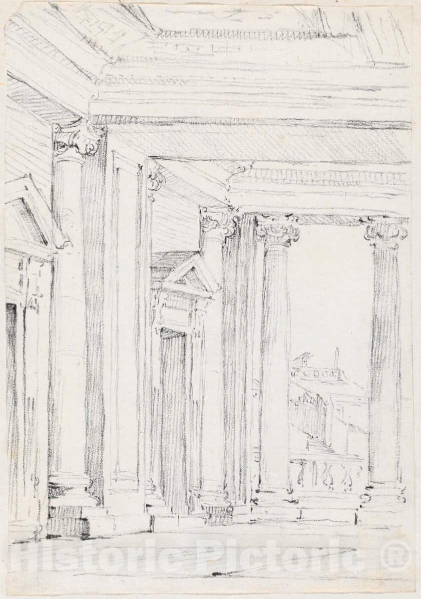 Art Print : Joseph-Marie Vien, Portico of The Palazzo Nuovo, on The Campidoglio, c.1747 - Vintage Wall Art