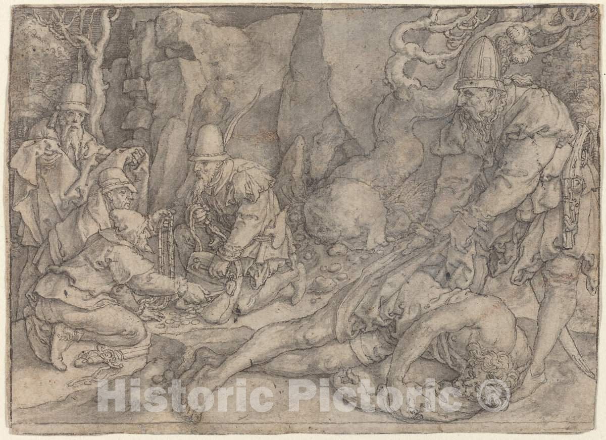 Art Print : Aldegrever, A Man Overpowered by Thieves, c. 1554 - Vintage Wall Art