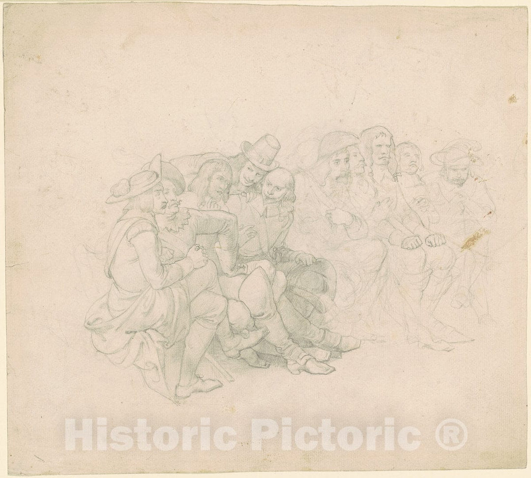 Art Print : Emanuel Gottlieb Leutze, Men in Seventeenth-Century Costumes [Recto], c. 1850s - Vintage Wall Art