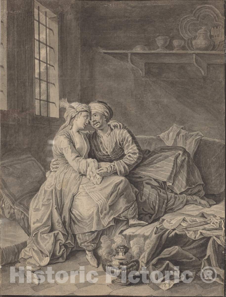 Art Print : Anton Weiss, Oriental Lovers [Verso], 1764 - Vintage Wall Art