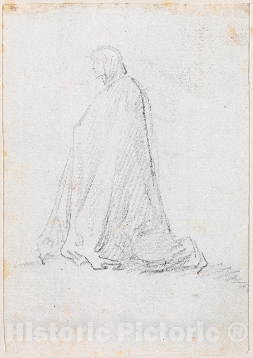 Art Print : Hubert Robert, Kneeling Figure in a Hooded Robe [Verso], c.1760 - Vintage Wall Art