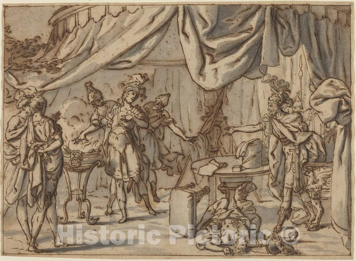 Art Print : Bernardo Castello, Mucius Scaevola, 17th Century - Vintage Wall Art