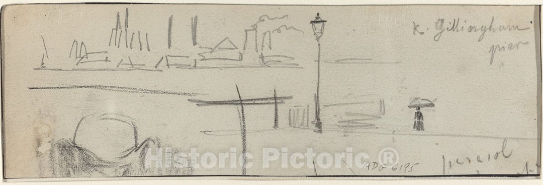 Art Print : FÃ©lix-Hilaire Buhot, Gillingham Pier, London [Verso], c. 1884 - Vintage Wall Art