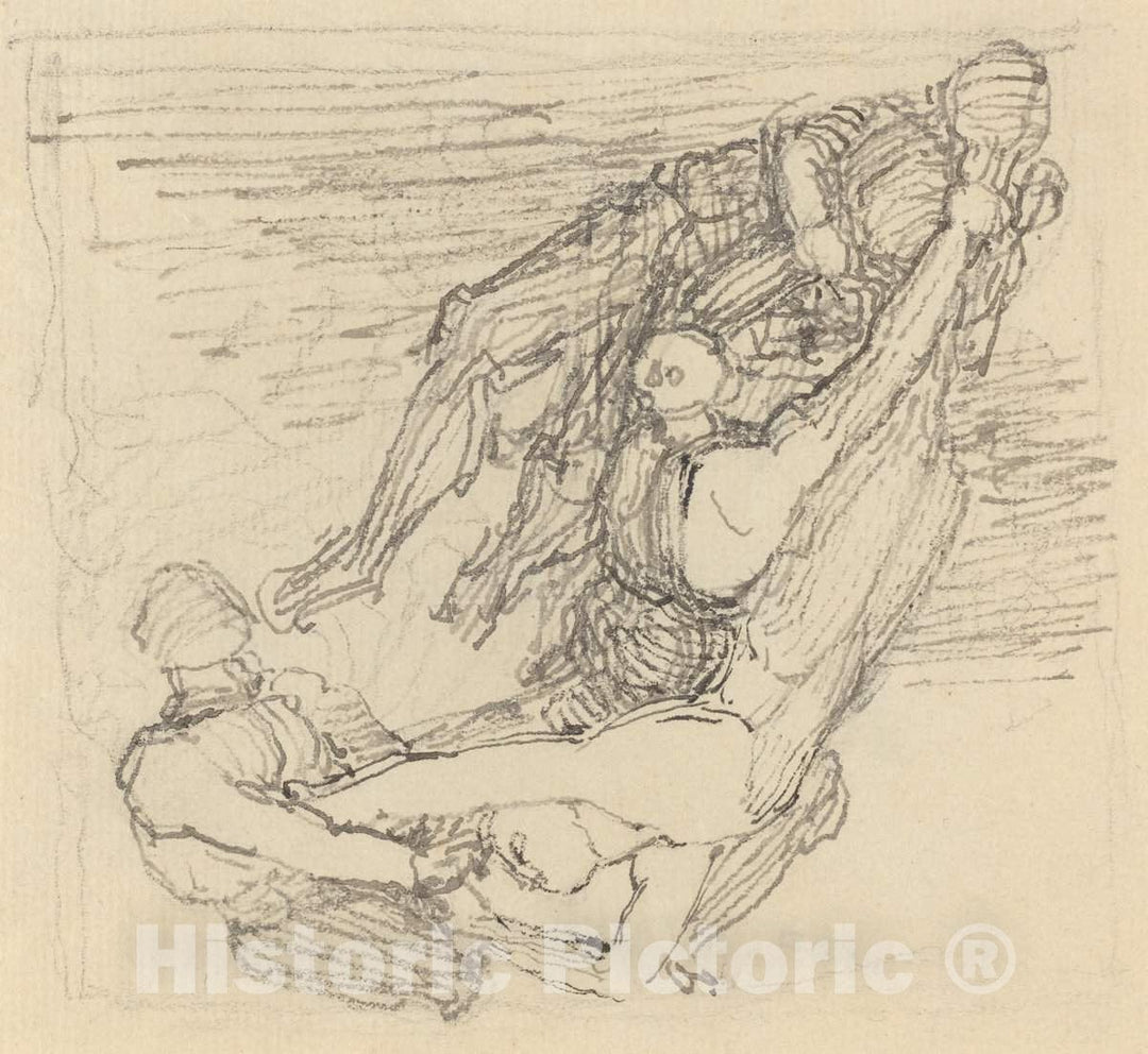 Art Print : John Flaxman, Figure Being Transported Through The Air - Vintage Wall Art