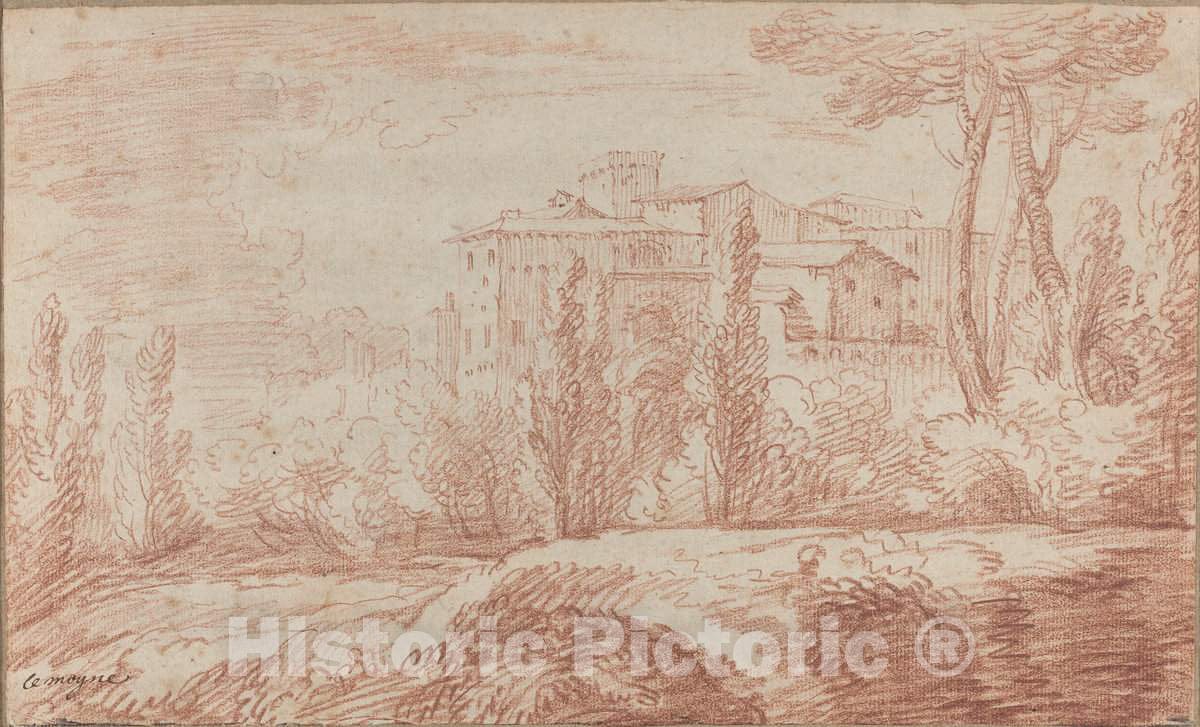 Art Print : FranÃ§ois Le Moyne, an Italian Walled Town Seen Through Trees, c. 1724 - Vintage Wall Art