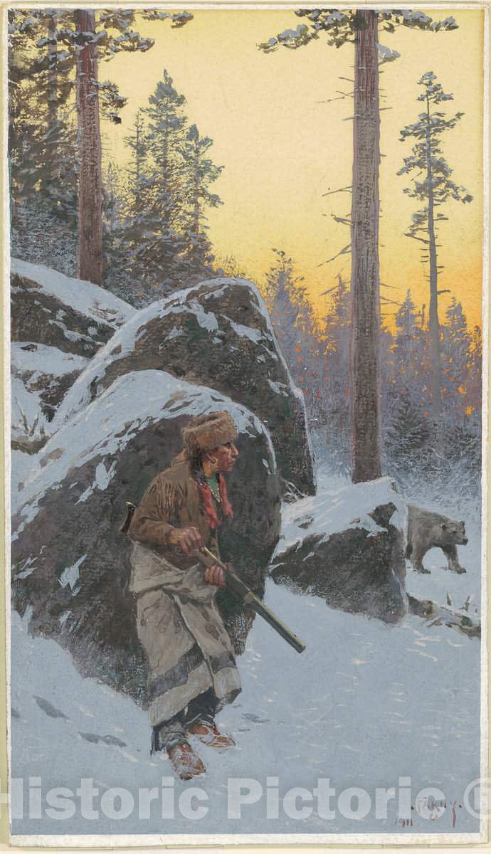 Art Print : Henry Farny, The Indian Bear Hunter, 1911 - Vintage Wall Art