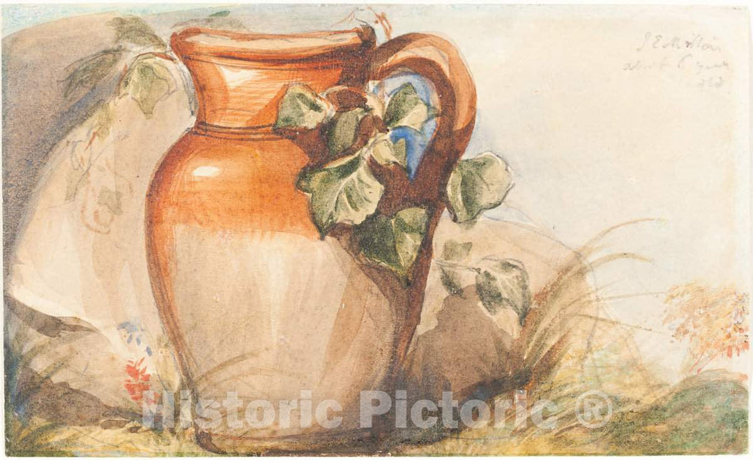 Art Print : John Everett Millais, Study of a Pottery Jug [Recto], c. 1842 - Vintage Wall Art