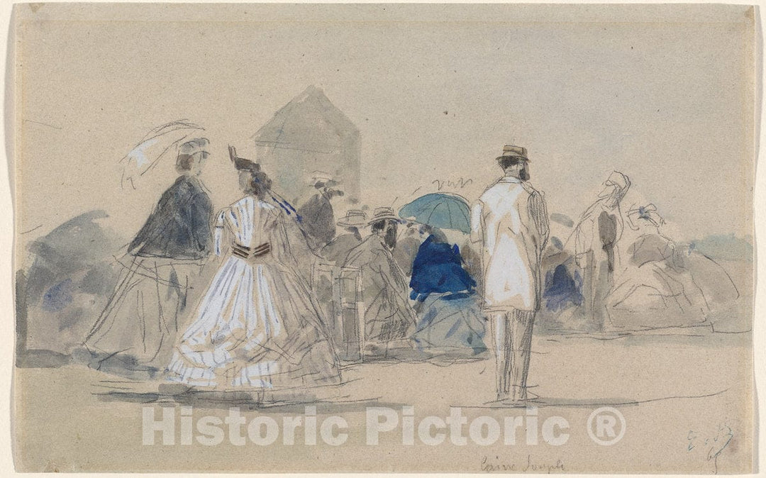 Art Print : EugÃ¨ne Boudin, Crinolines on The Beach, c. 1865 - Vintage Wall Art