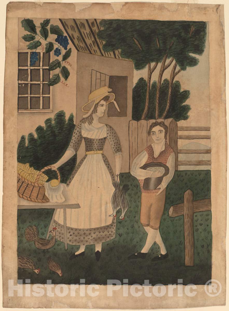 Art Print : Woman and Boy with Provisions, c. 1840 - Vintage Wall Art