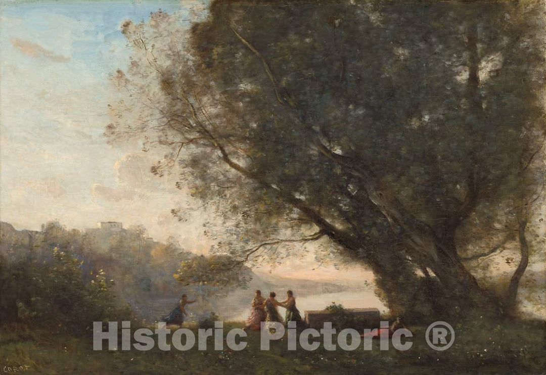 Art Print : Baptiste-Camille Corot, Dance Under The Trees at The Edge of The Lake, c.1868 - Vintage Wall Art