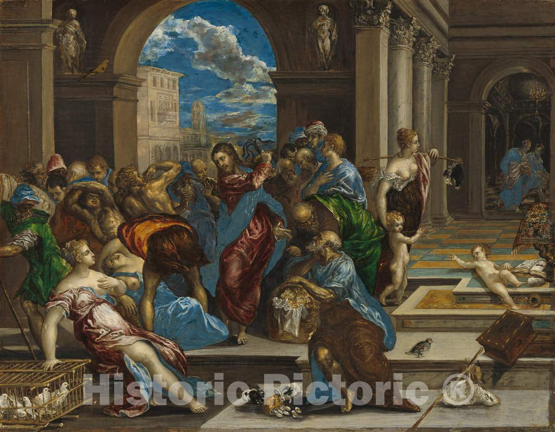 Art Print : El Greco (Domenikos Theotokopoulos), Christ Cleansing The Temple, Before 1570 - Vintage Wall Art