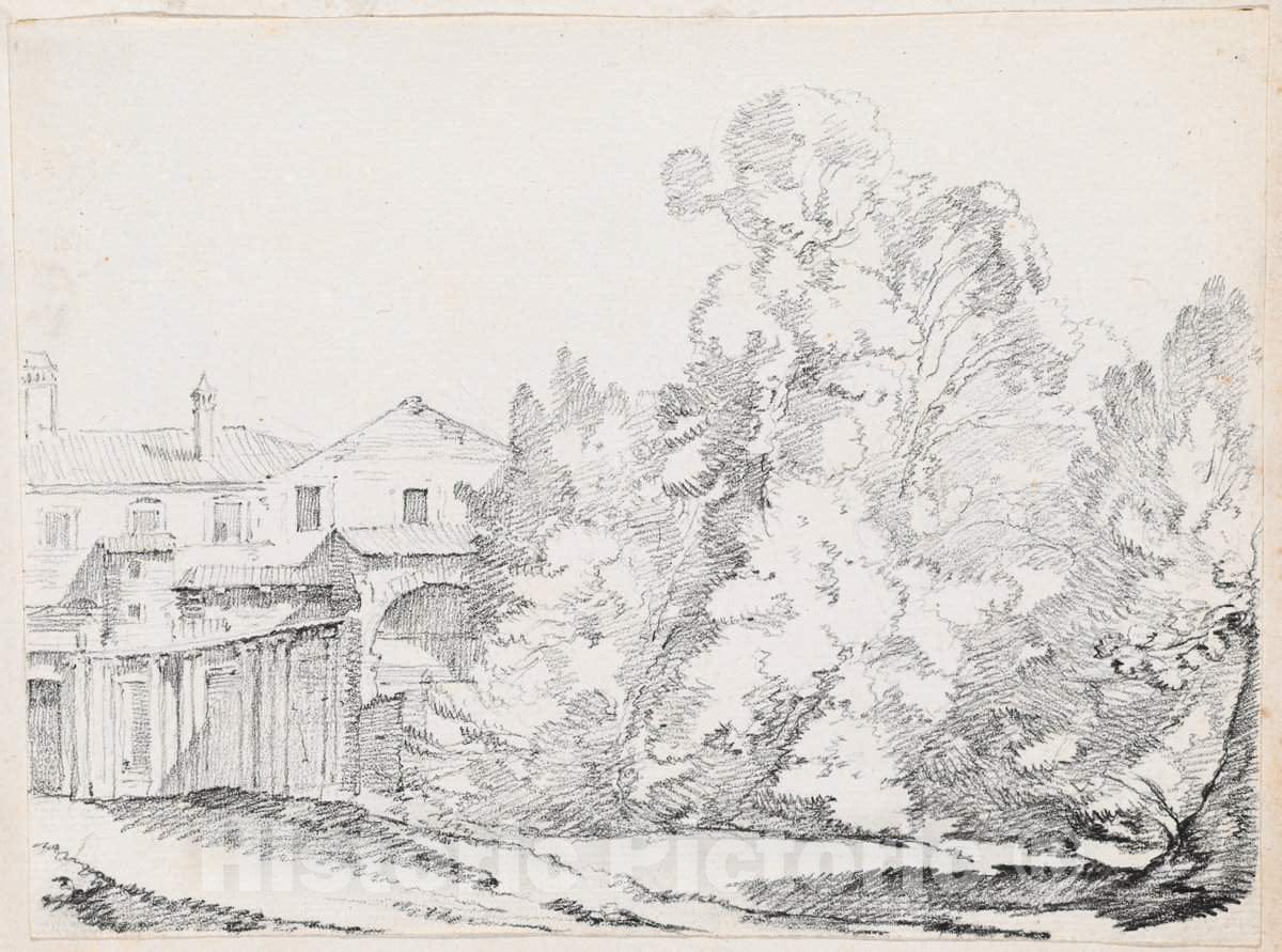 Art Print : Joseph-Marie Vien, Trees Screening a House Built on Ancient Ruins, c.1747 - Vintage Wall Art