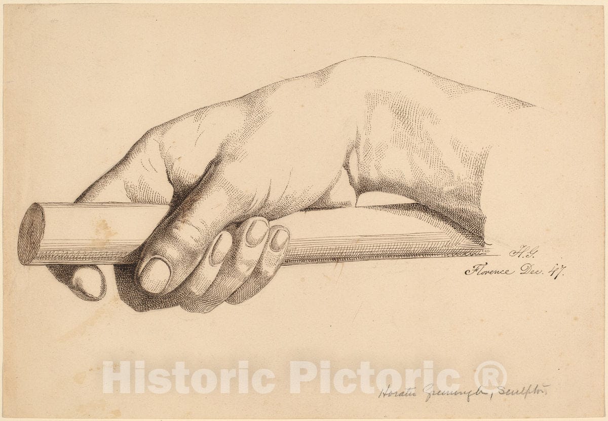 Art Print : Horatio Greenough, Right Hand Holding Short Rod, 1847 - Vintage Wall Art