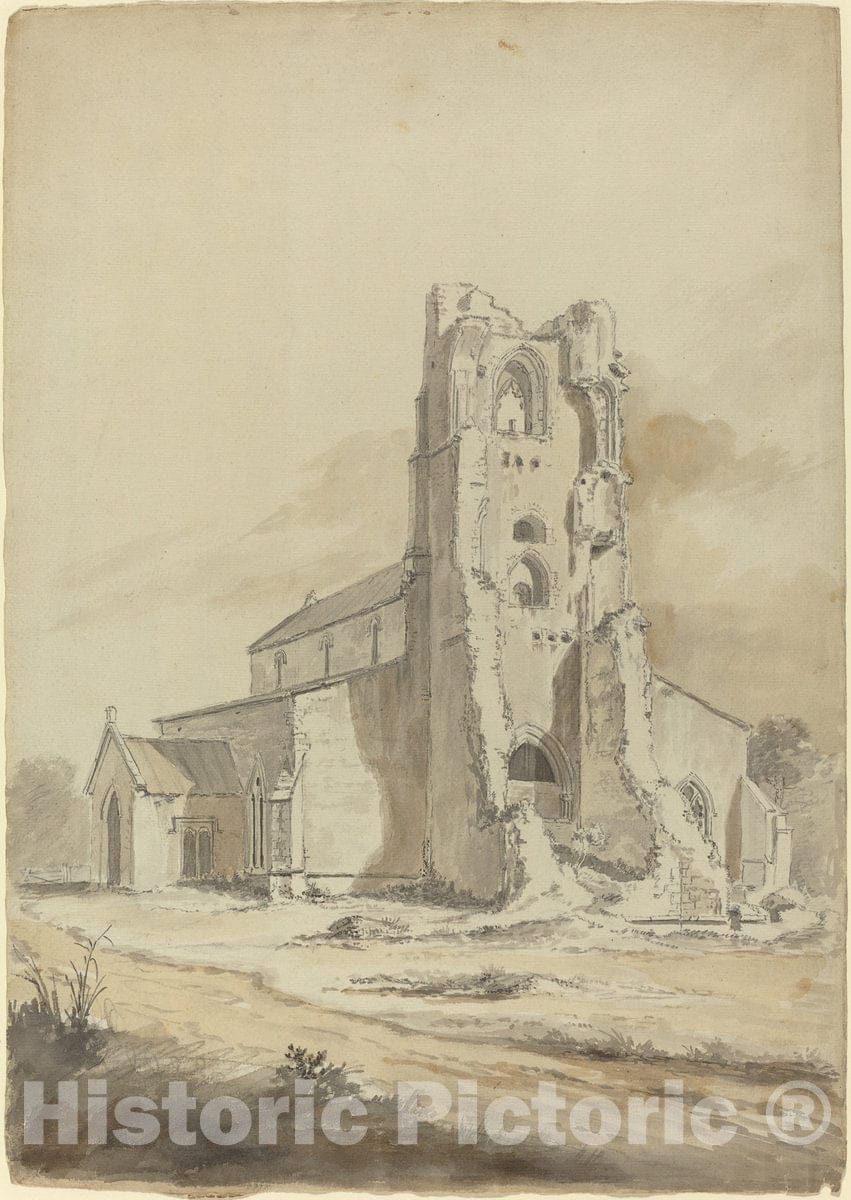 Art Print : Hendrik Frans de Cort, Ruined Church, 1794 - Vintage Wall Art