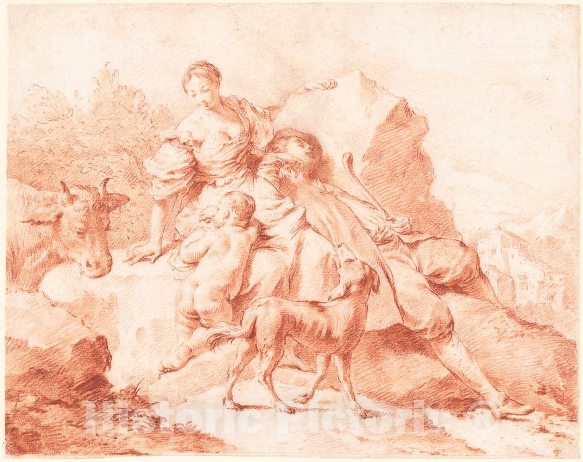 Art Print : Giovanni Battista Piazzetta, A Shepherd Family Resting, 1740s - Vintage Wall Art