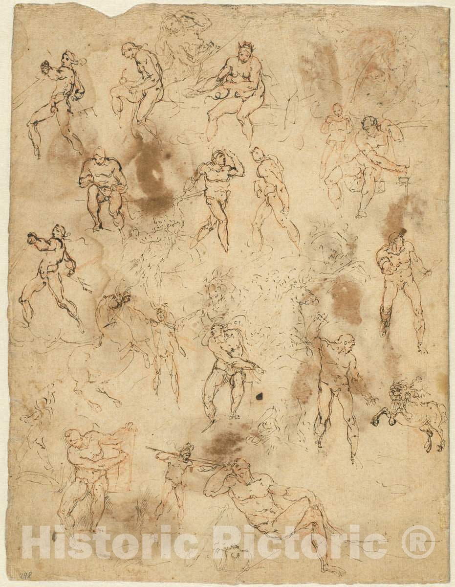 Art Print : Ambrogio Figino, Studies of Figures (Verso), c. 1586 - Vintage Wall Art