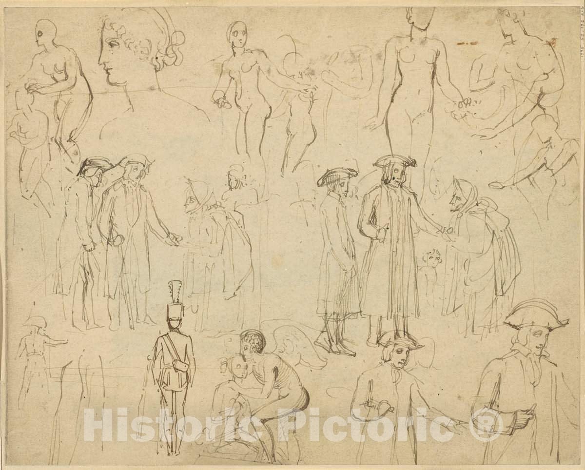 Art Print : Thomas Stothard, Roger de Coverley and The Gypsies [Verso], c. 1803 - Vintage Wall Art