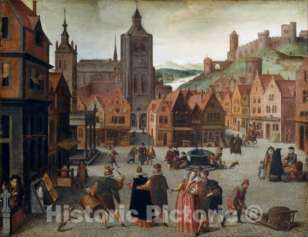 Art Print : ABEL Grimmer, The Marketplace in Bergen op Zoom, 1590 and 1597 - Vintage Wall Art