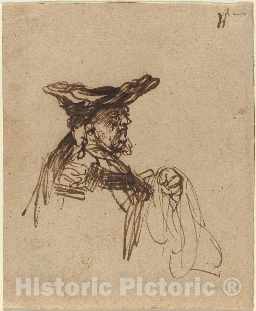 Art Print : Rembrandt, Bust of an Elderly Man in a Flat Cap, c.1636 - Vintage Wall Art