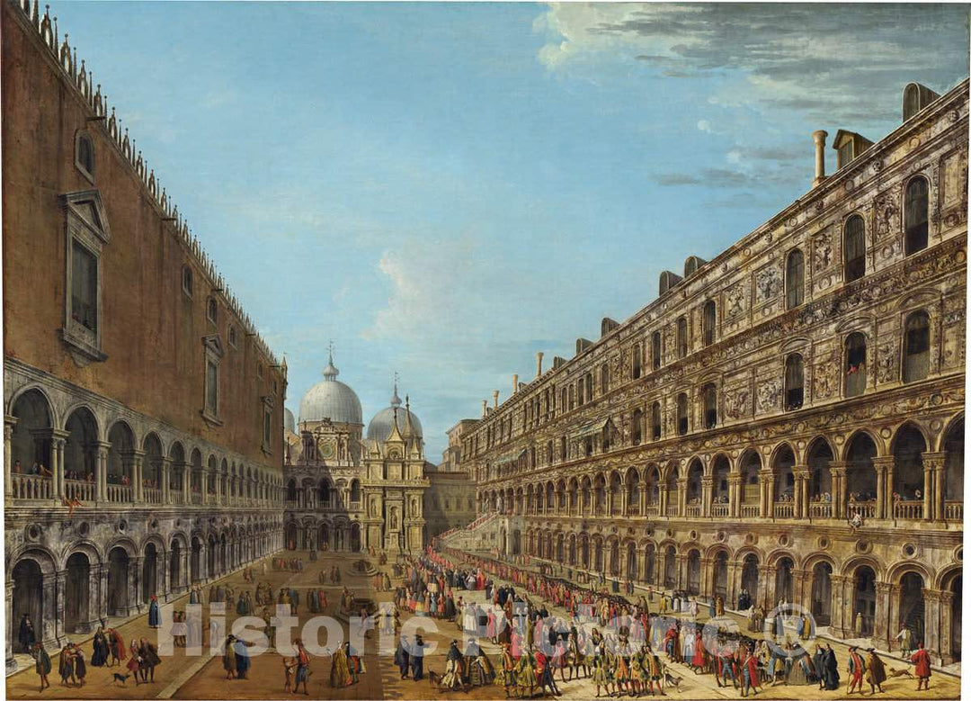 Art Print : Antonio Joli, Procession in The Courtyard of The Ducal Palace, Venice, 1742 or After - Vintage Wall Art