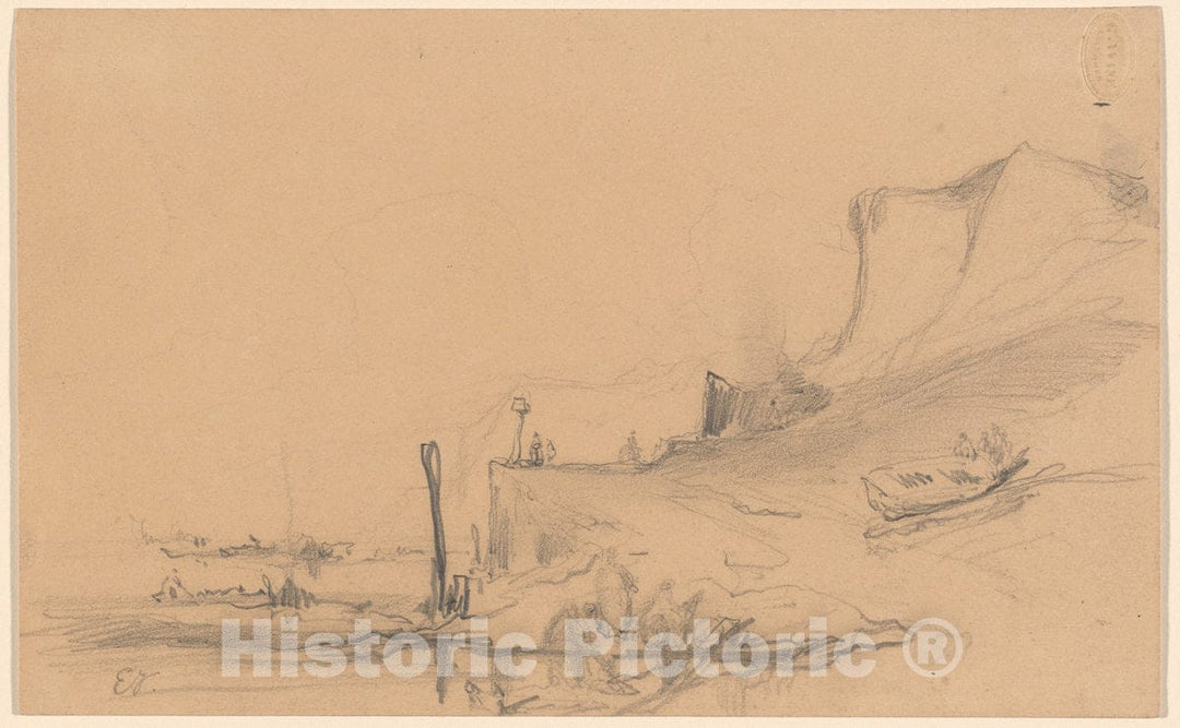 Art Print : EugÃ¨ne Isabey, A Coast Road with Cliffs in The North of France, c.1830 - Vintage Wall Art