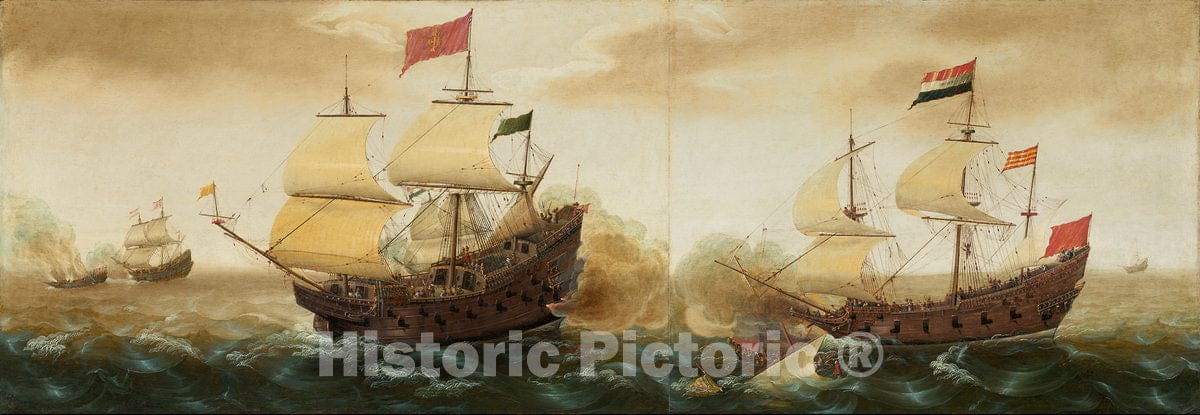 Art Print : Cornelis Verbeeck, A Naval Encounter Between Dutch and Spanish Warships, c.1619 - Vintage Wall Art