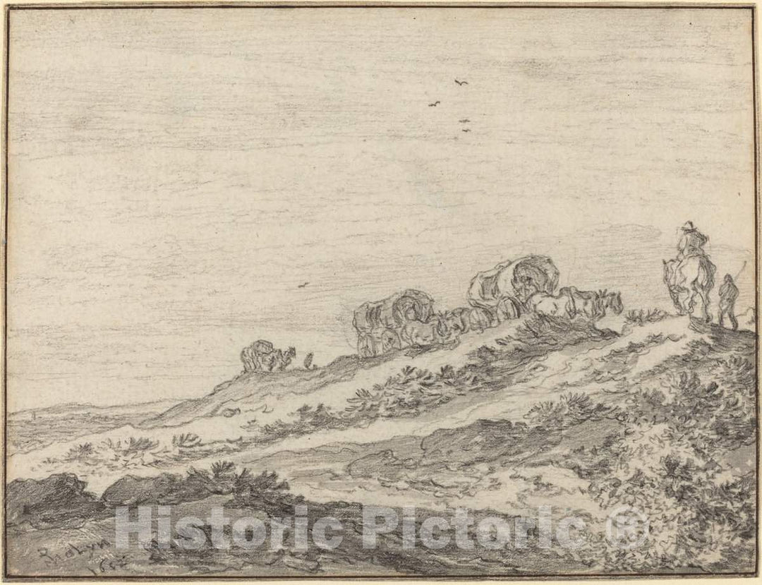 Art Print : Pieter Molijn, Travellers Along The Crest of a Hill, 1652 - Vintage Wall Art