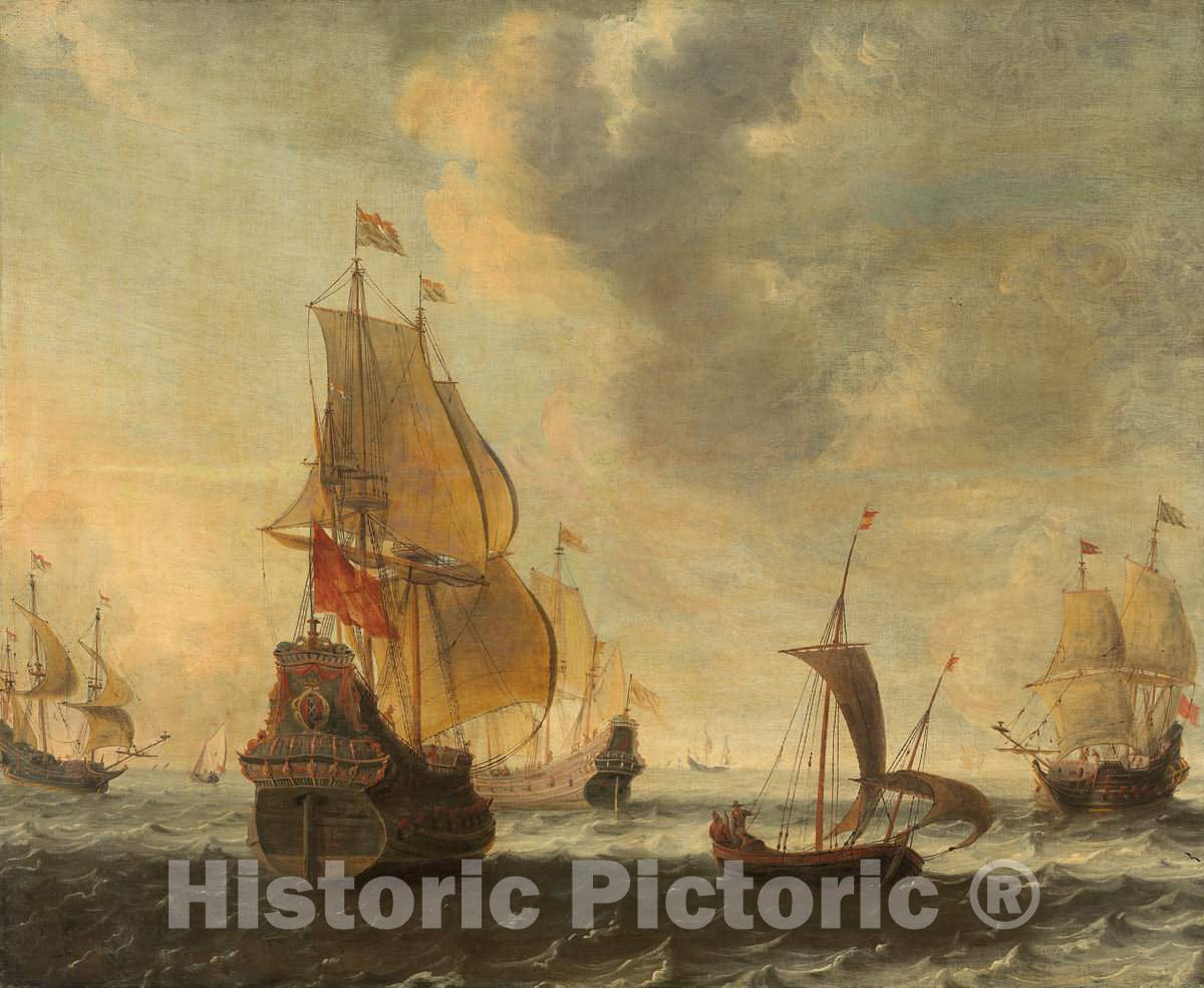 Art Print : Jacob Adriaensz Bellevois, Dutch Ships in a Lively Breeze, 1650s - Vintage Wall Art